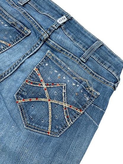 Vintage Embroidery Y2K Low Waist Bootcut / Flared Damenjeans (L)