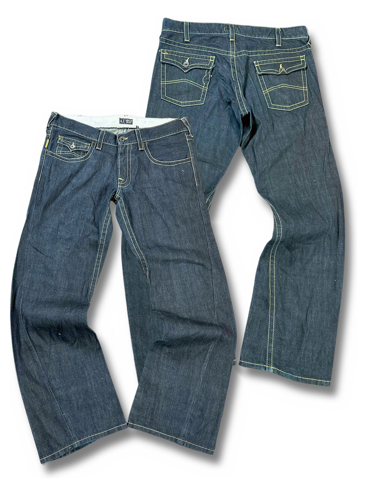 Vintage Armani Y2K Flared Jeans (XL) – Vorder- und Rückansicht