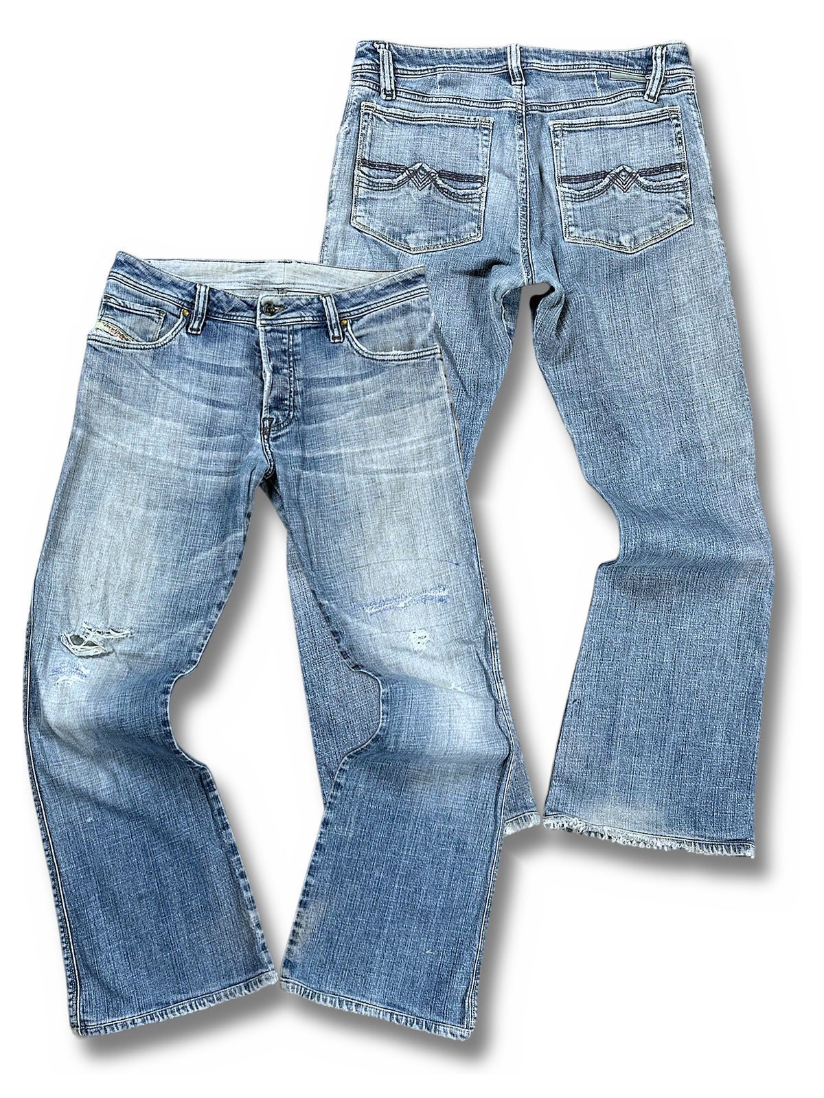 Vintage Diesel Y2K Flared Jeans (S) – Vorder- und Rückansicht