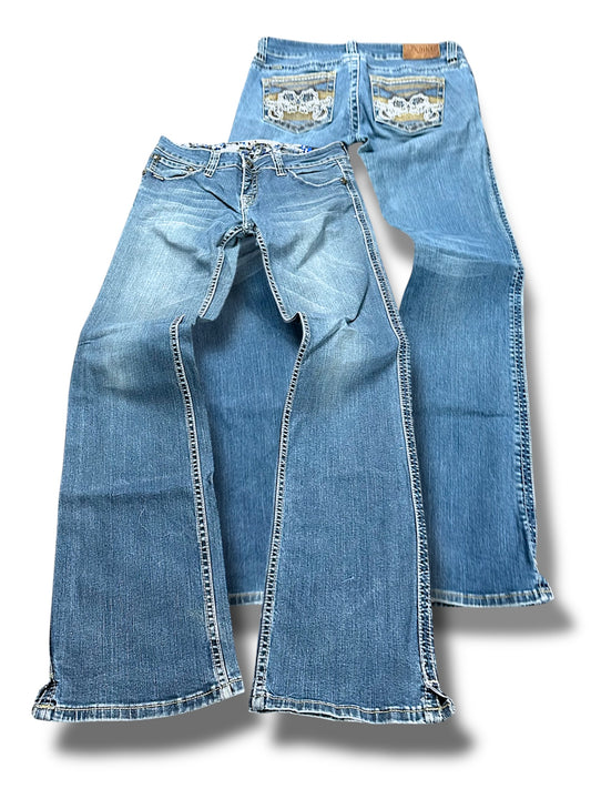 Vintage Embroidery Y2K Low Waist Bootcut / Flared Damenjeans (L)
