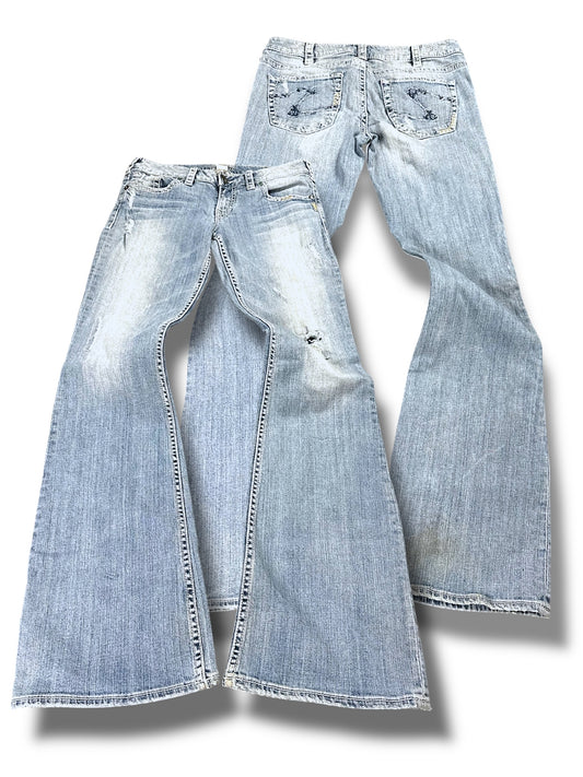 Vintage Silver Y2K Low Waist Bootcut / Flared Damenjeans (XL)