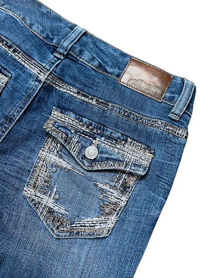 Vintage Embroidery Y2K Low Waist Bootcut / Flared Damenjeans (M)