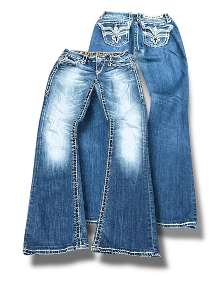 Vintage Rock Revival Y2K Low Waist Bootcut Damenjeans (S)