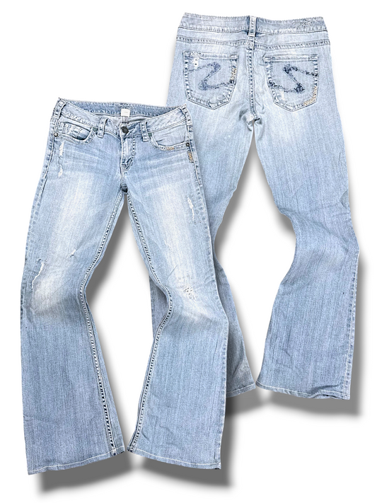 Vintage Silver Y2K Low Waist Bootcut Damenjeans (M)