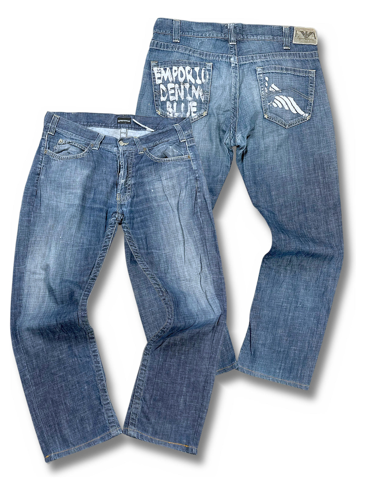 Vintage Emporio Armani Y2K Straight Leg Jeans (M) – Vorder- und Rückansicht