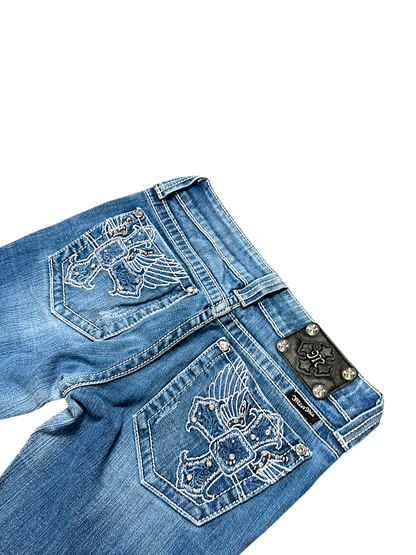 Vintage Miss Me Y2K Low Waist Bootcut Damenjeans (S)