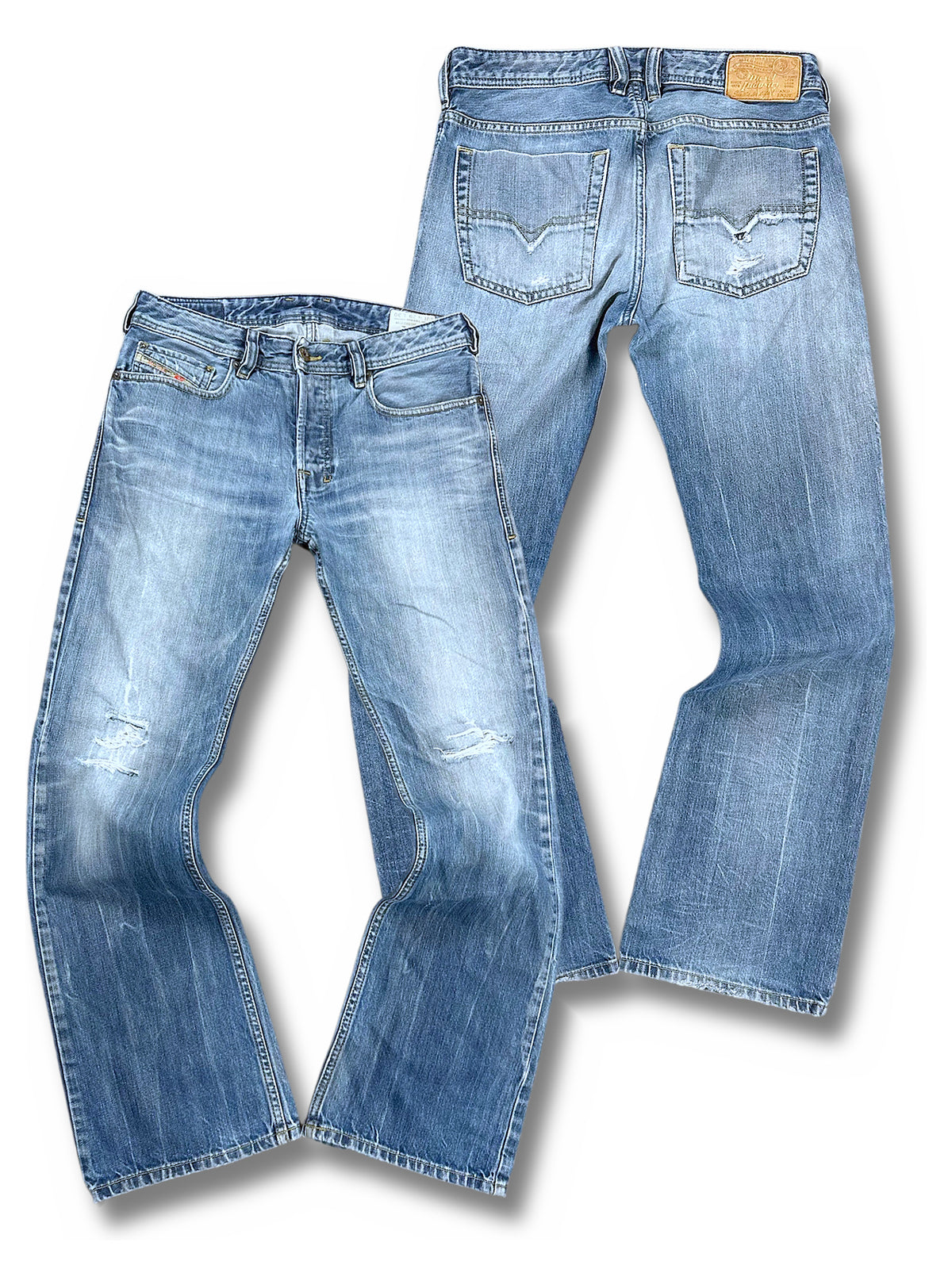 Vintage Diesel Y2K Flared Jeans „Zatiny“ (S) – Vorder- und Rückansicht
