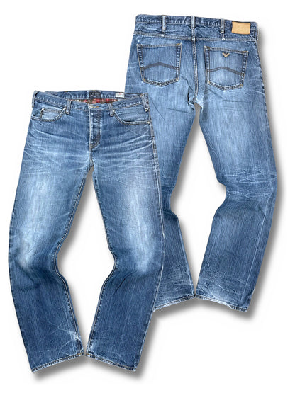 Vintage Armani Straight Leg Jeans (XL) – Vorder- und Rückansicht