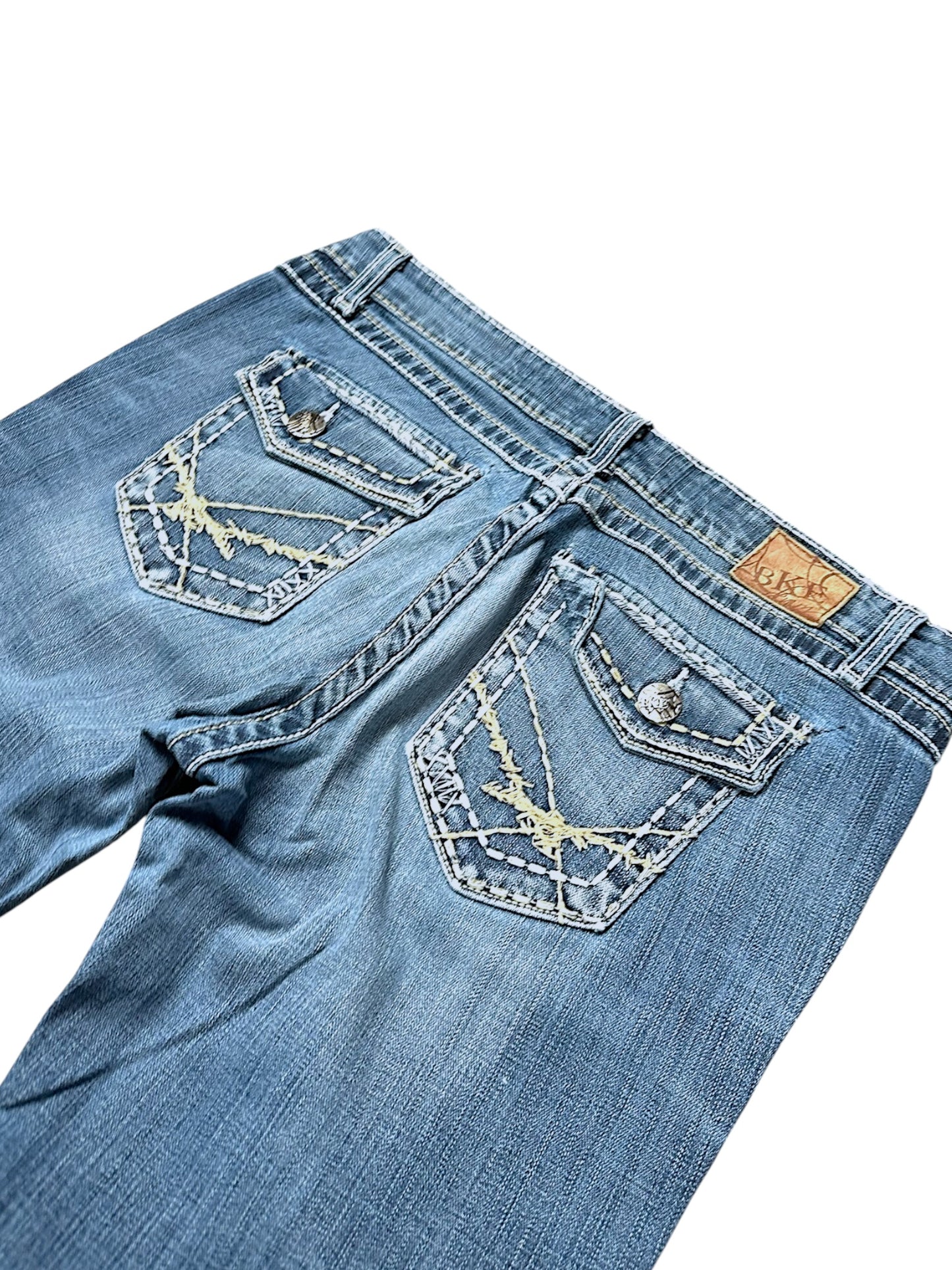 Vintage broderi Y2K lavtaljede damejeans med svaj (L)