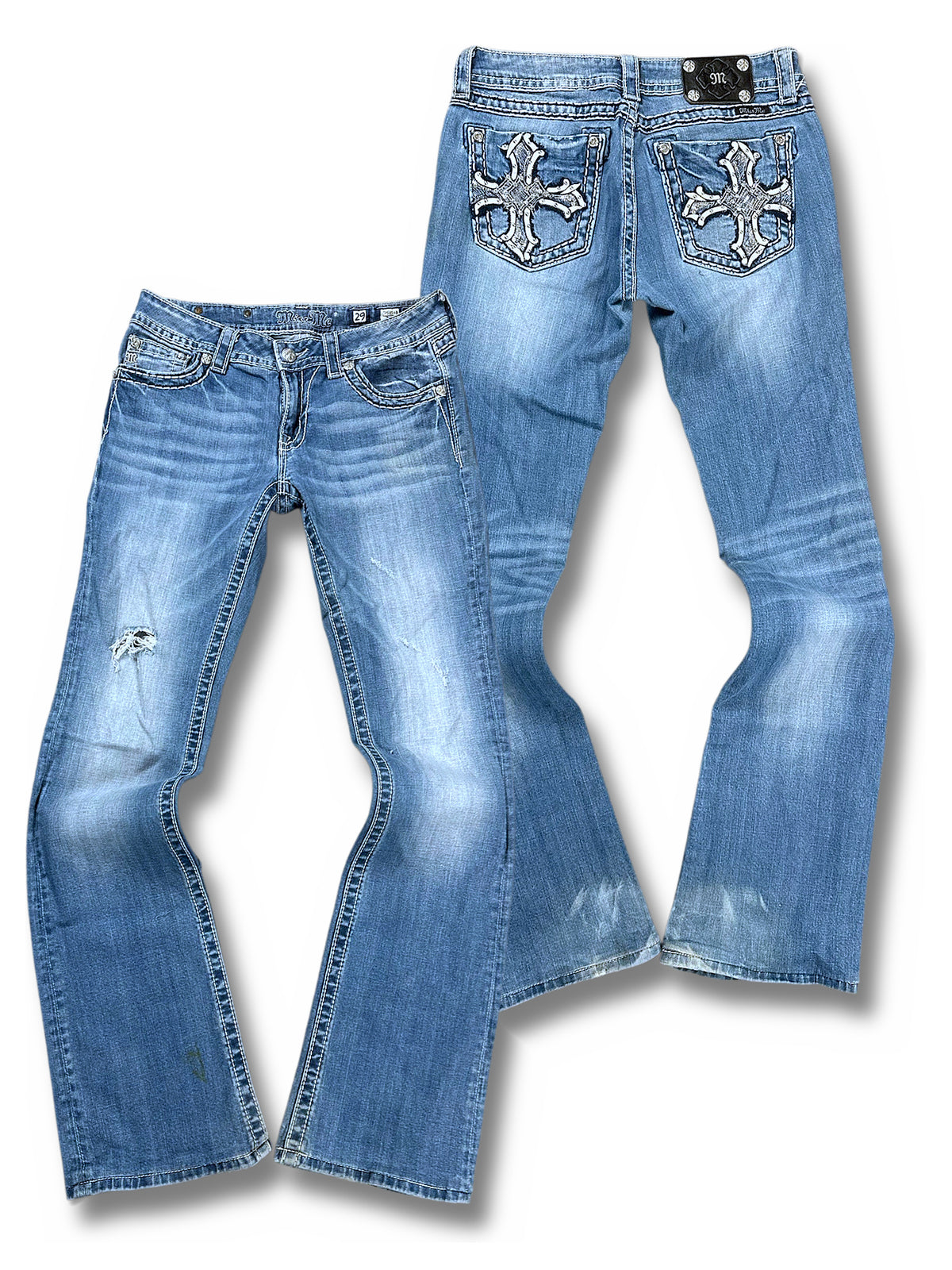 Vintage Miss Me Y2K Low Waist Bootcut/Flared Damenjeans (L) – Vorder- und Rückansicht