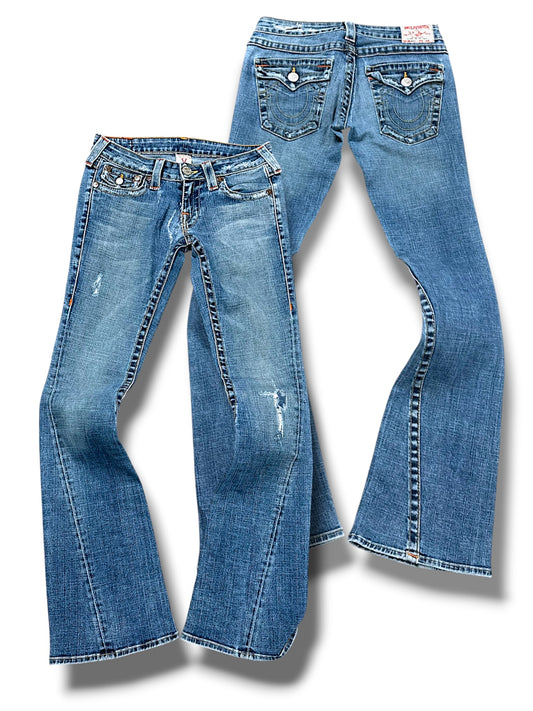 Vintage True Religion Y2K Low Waist Bootcut Damenjeans (M)