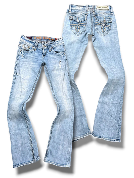 Vintage Rock Revival Y2K Low Waist Bootcut Damenjeans (S)