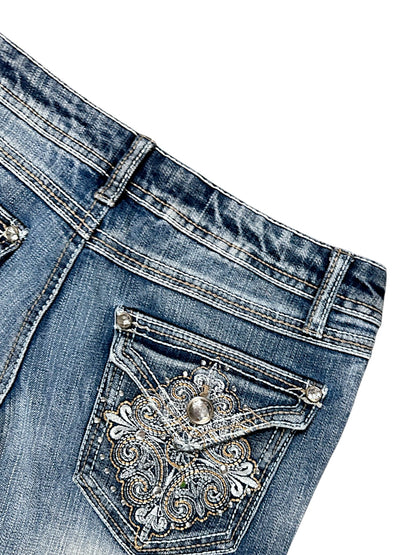 Vintage Embroidery Y2K Low Waist Bootcut / Flared Damenjeans (XS)
