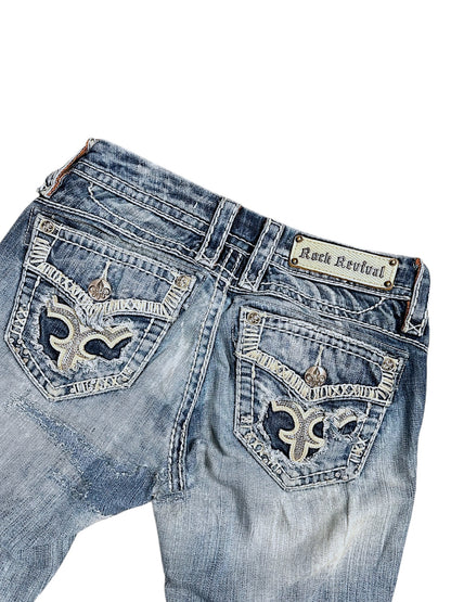 Vintage Rock Revival y2k low waist Bootcut Damenjeans (S)