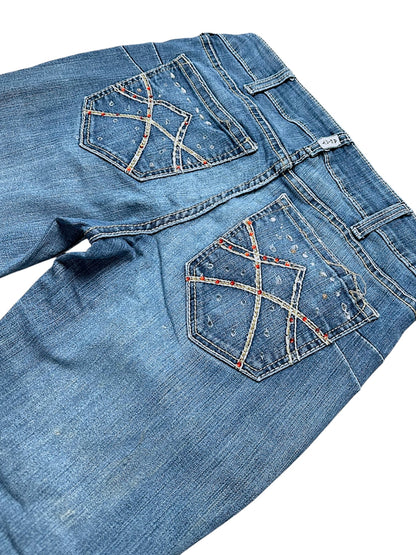 Vintage Embroidery Y2K Low Waist Bootcut / Flared Damenjeans (L)