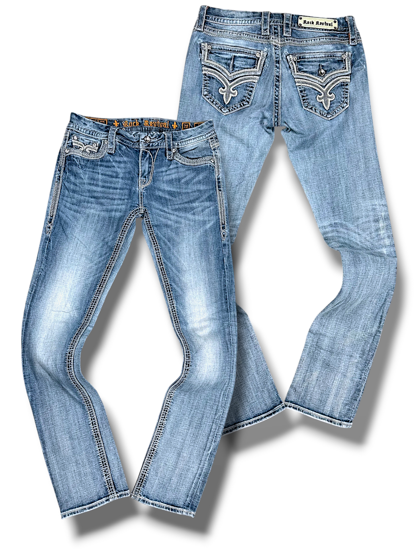 Vintage Rock Revival Y2K Low Waist Bootcut Damenjeans (L)