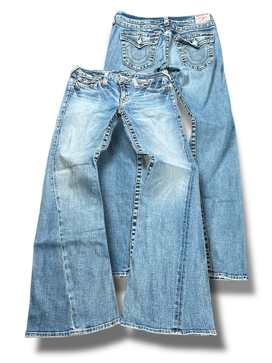 Vintage Miss Me Y2K Low Waist Flared Damenjeans (XL)