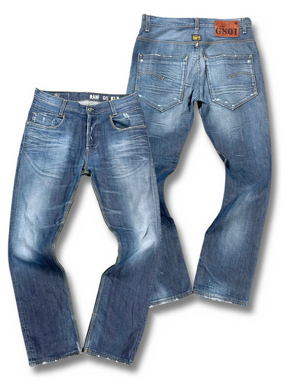 Vintage G-Star Y2K Straight Leg Jeans „GS01“ (L) – Vorder- und Rückansicht