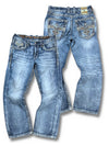 Vintage Rock Revival Y2K Flared Jeans (M) – Vorder- und Rückansicht