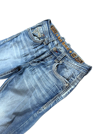 Vintage Rock Revival Y2K Flared Jeans (M) – Detailaufnahme 1