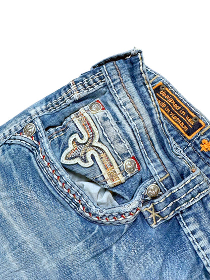 Vintage Rock Revival Y2K Flared Jeans (M) – Detailaufnahme 2