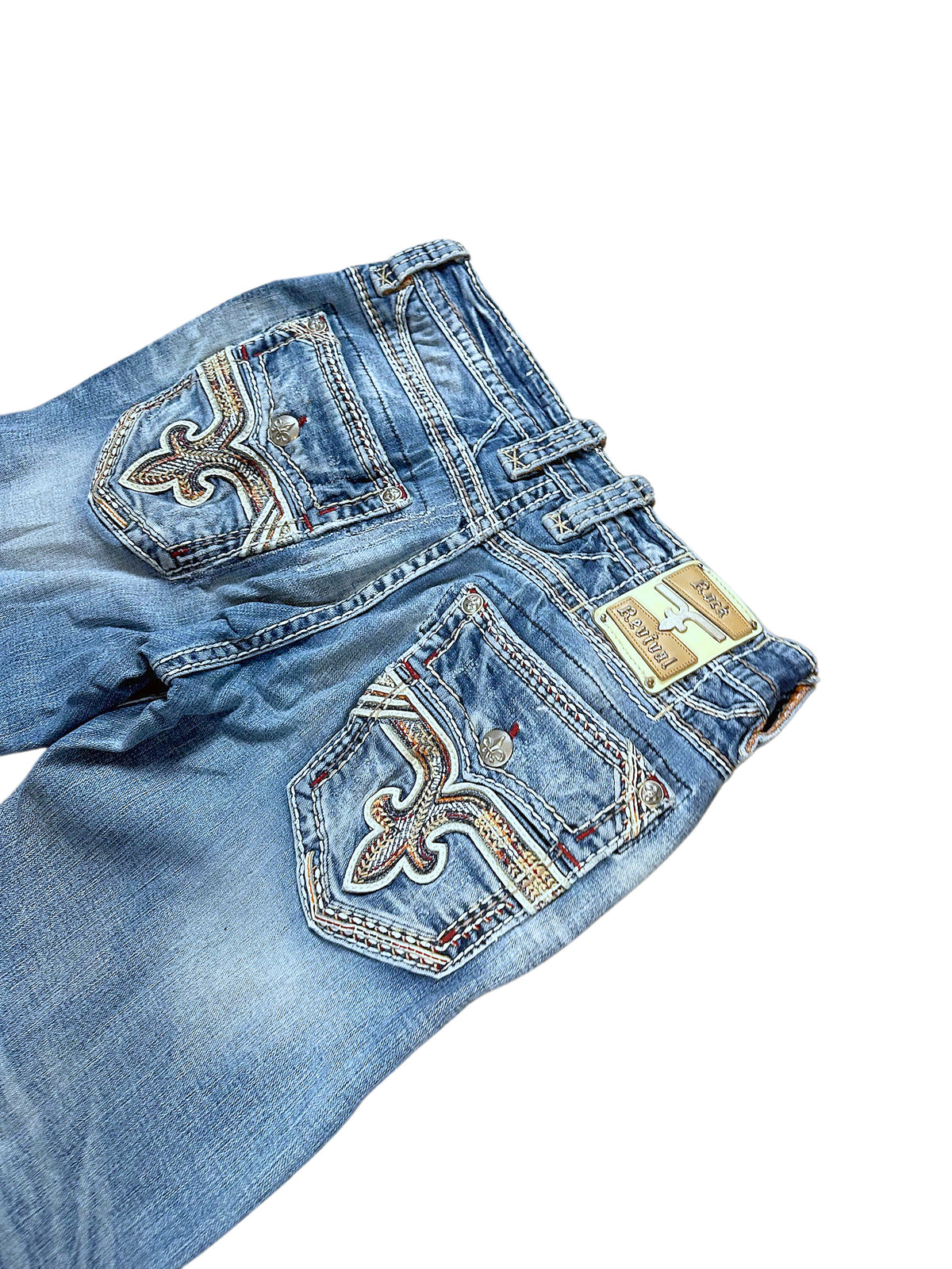 Vintage Rock Revival Y2K Flared Jeans (M) – Detailaufnahme 4