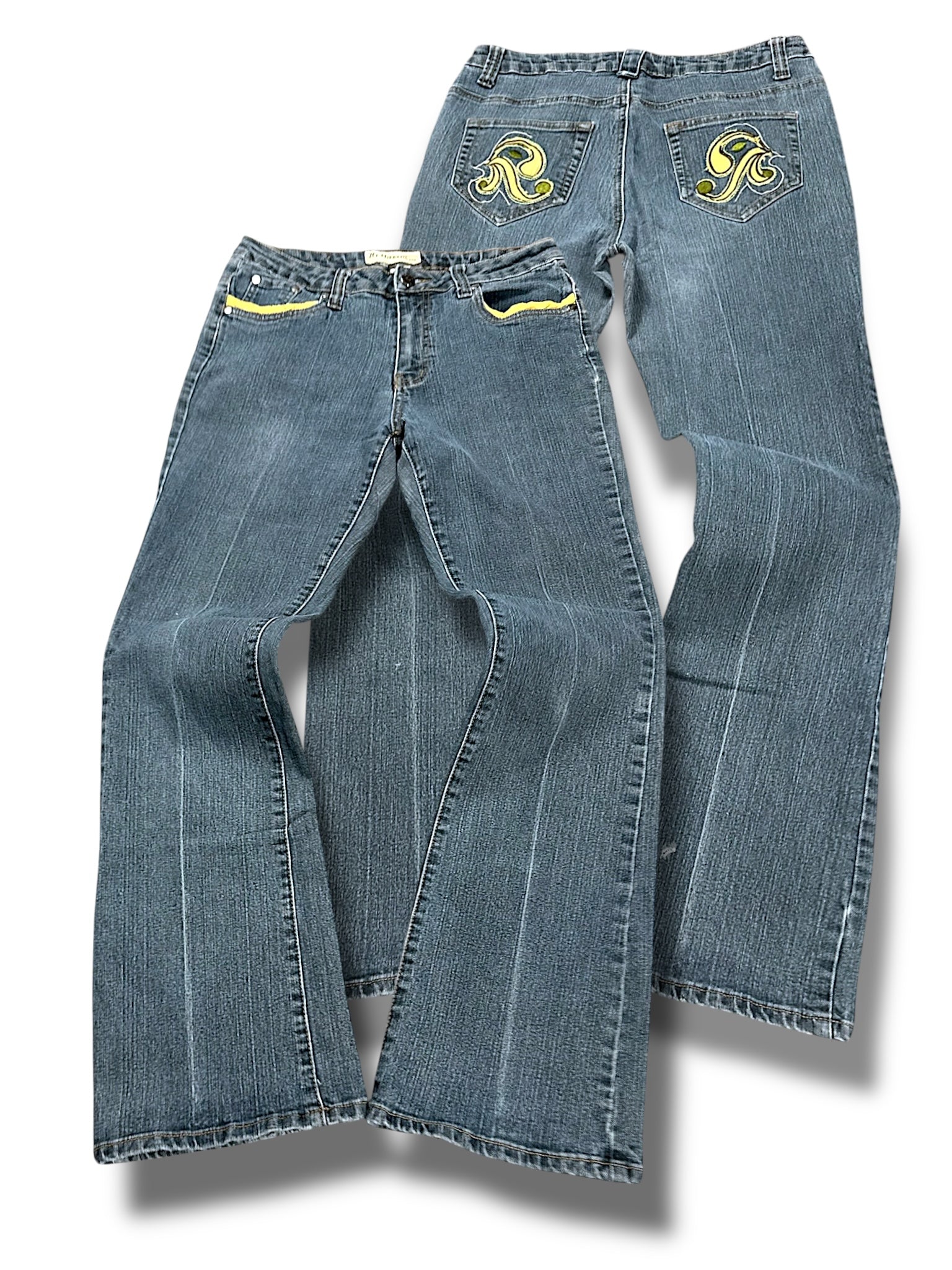 Vintage Embroidery Y2K Low Waist Bootcut / Flared Damenjeans (M)