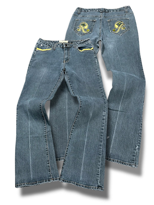 Vintage Embroidery Y2K Low Waist Bootcut / Flared Damenjeans (M)