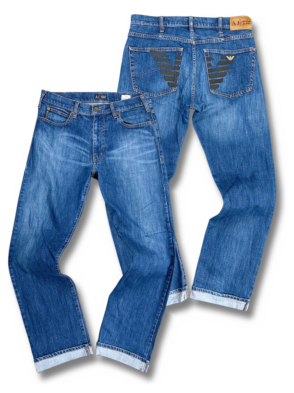 Vintage Armani Jeans Y2K Straight Leg Jeans (M) – Vorder- und Rückansicht