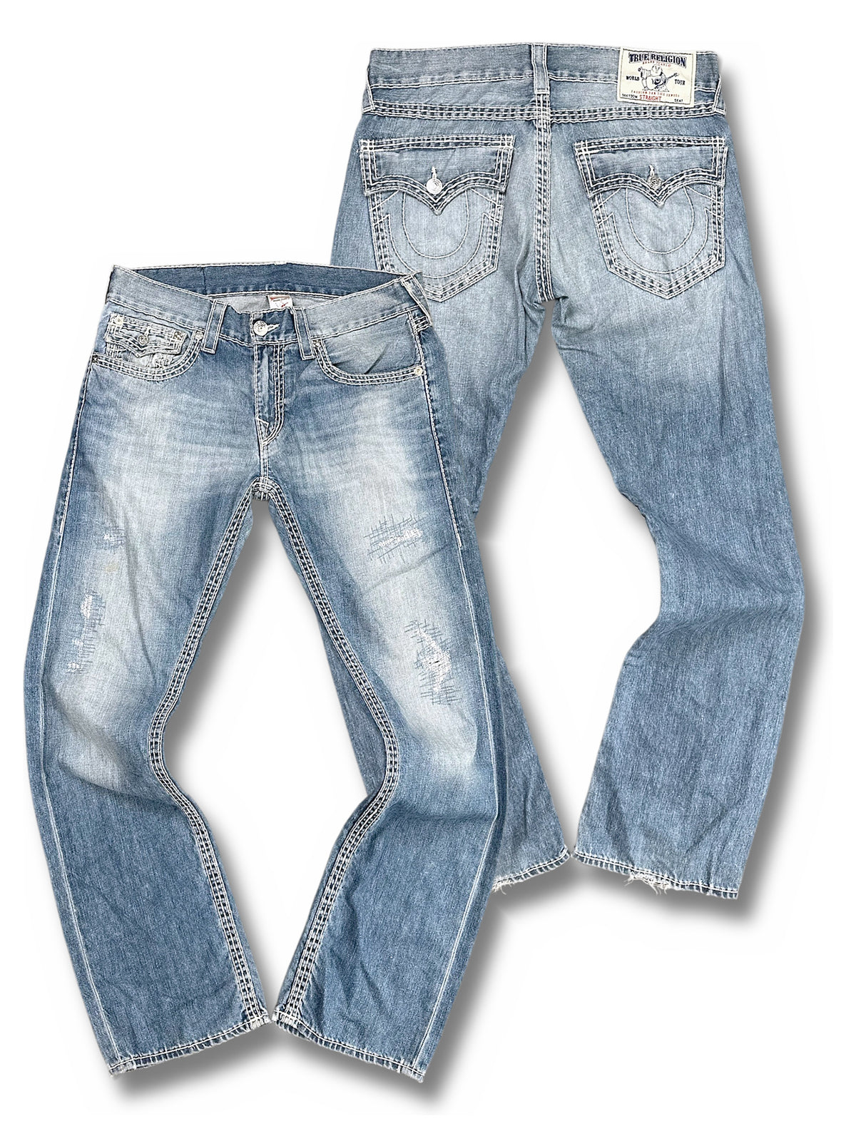 Vintage True Religion Y2K Baggy Jeans (L) – Vorder- und Rückansicht