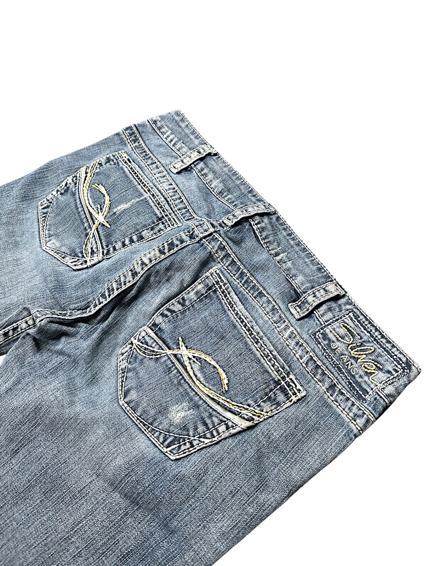 Vintage Silver Y2K Low Waist Flared Damenjeans (M)