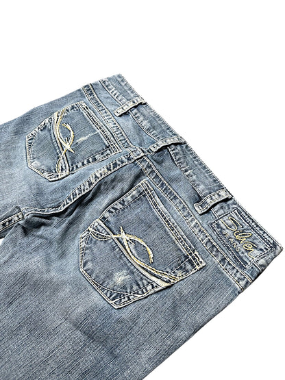 Vintage Silver Y2K Low Waist Flared Damenjeans (M)