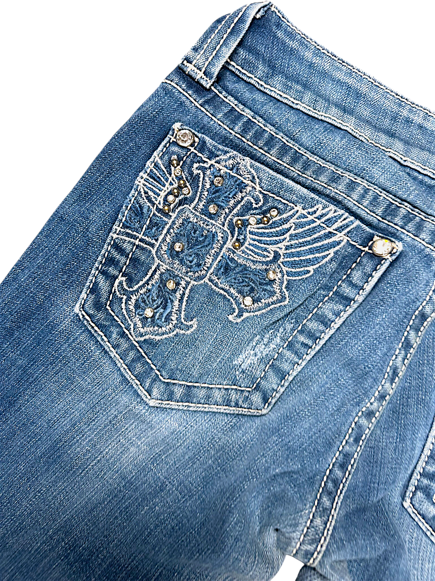 Vintage Miss Me Y2K Low Waist Bootcut Damenjeans (S)