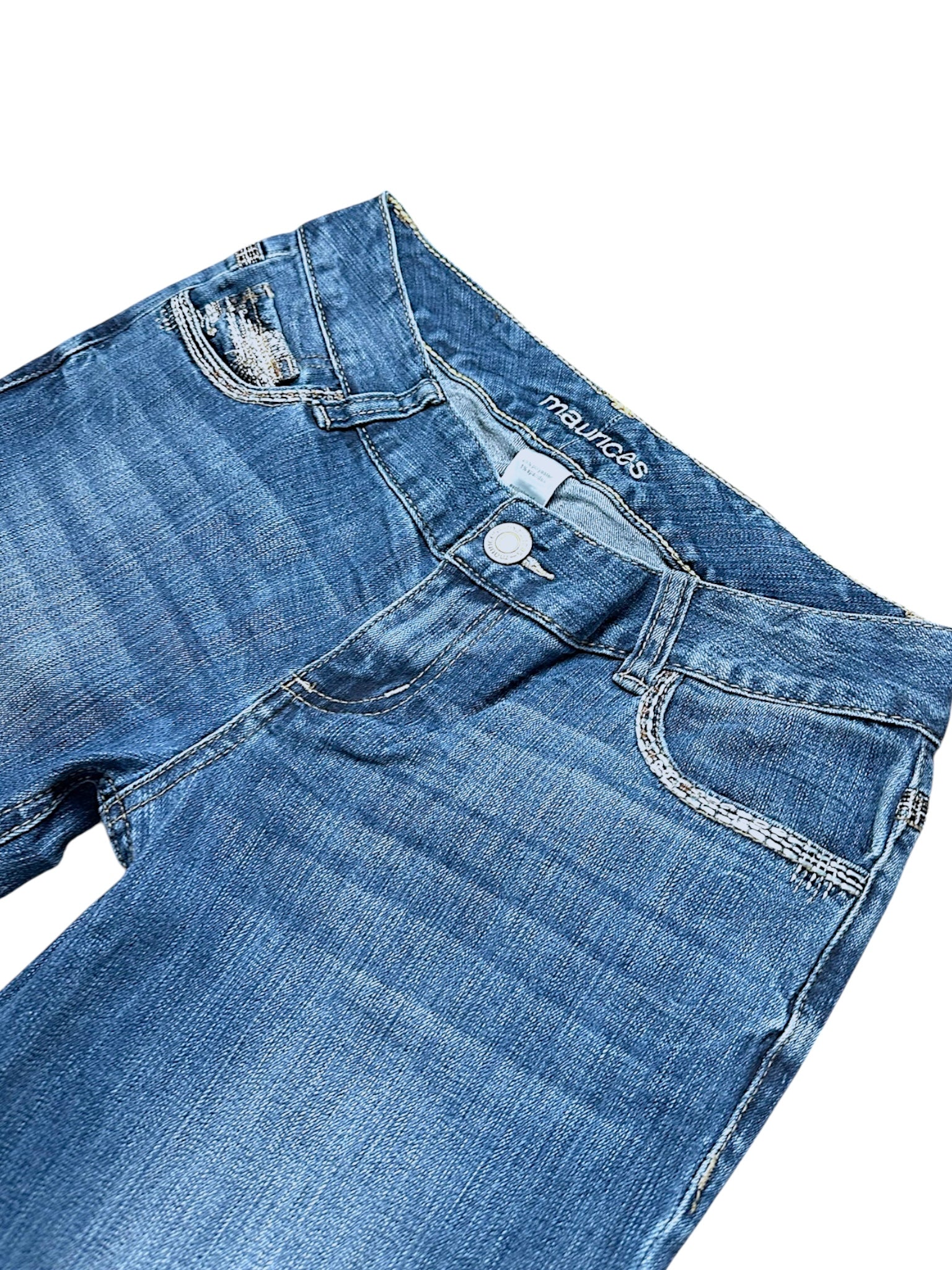 Vintage Embroidery Y2K Low Waist Bootcut / Flared Damenjeans (M)