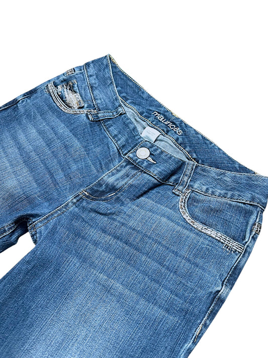 Vintage Embroidery Y2K Low Waist Bootcut / Flared Damenjeans (M)