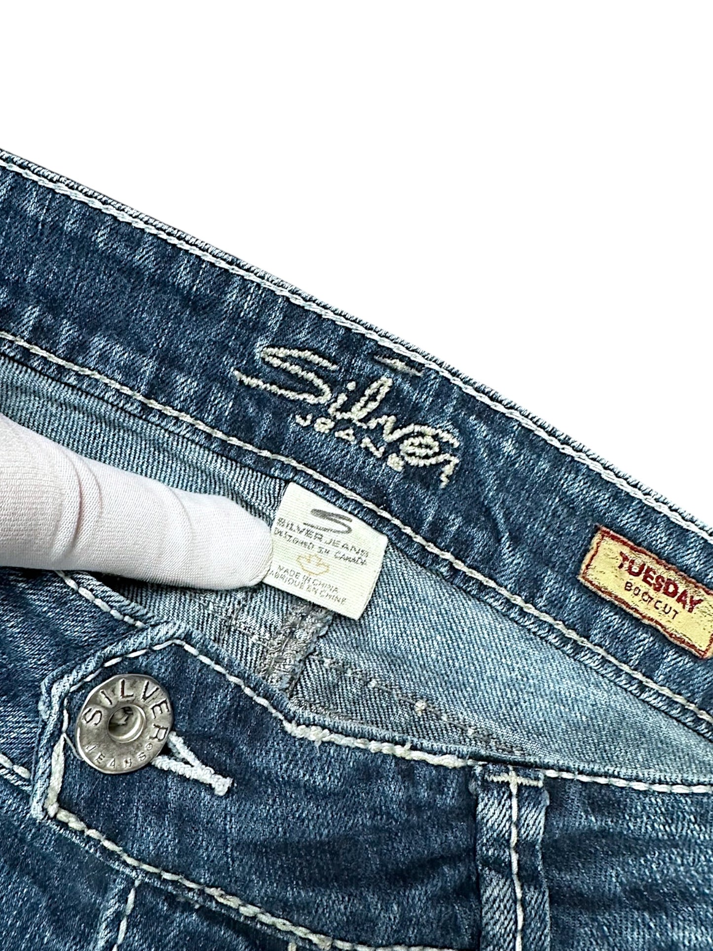 Vintage Silver Y2K Low Waist Bootcut / Flared Damenjeans (M)
