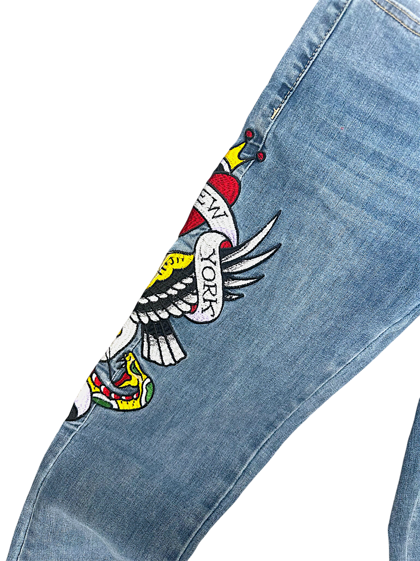 Vintage Ed Hardy Y2K Low Waist Flared Damenjeans (M)