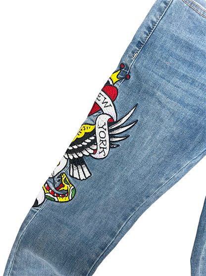 Vintage Ed Hardy Y2K Low Waist Flared Damenjeans (M)