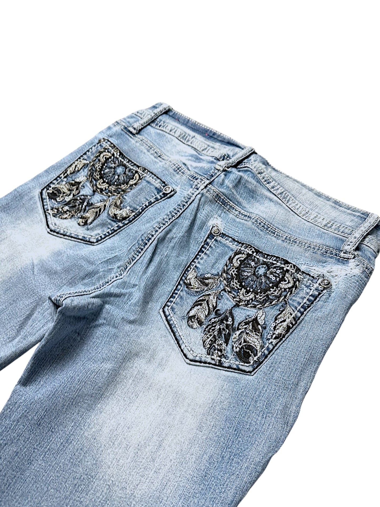 Vintage Hydraulic Embroidery Y2K Low Waist Bootcut Damenjeans (S)