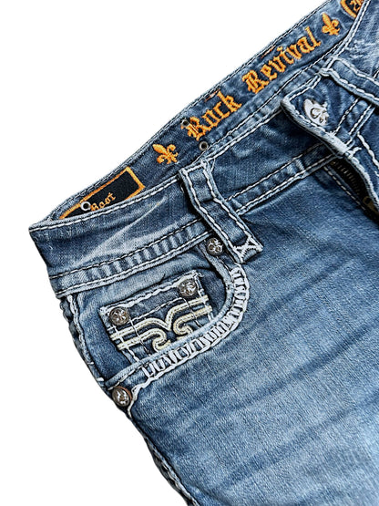 Vintage Rock Revival Y2K Low Waist Bootcut Damenjeans (S)