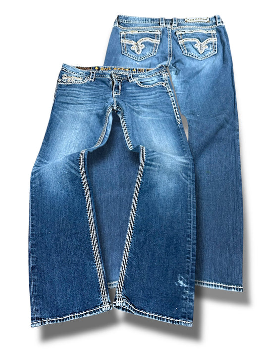 Vintage Rock Revival Y2K Low Waist Bootcut Damenjeans (M)