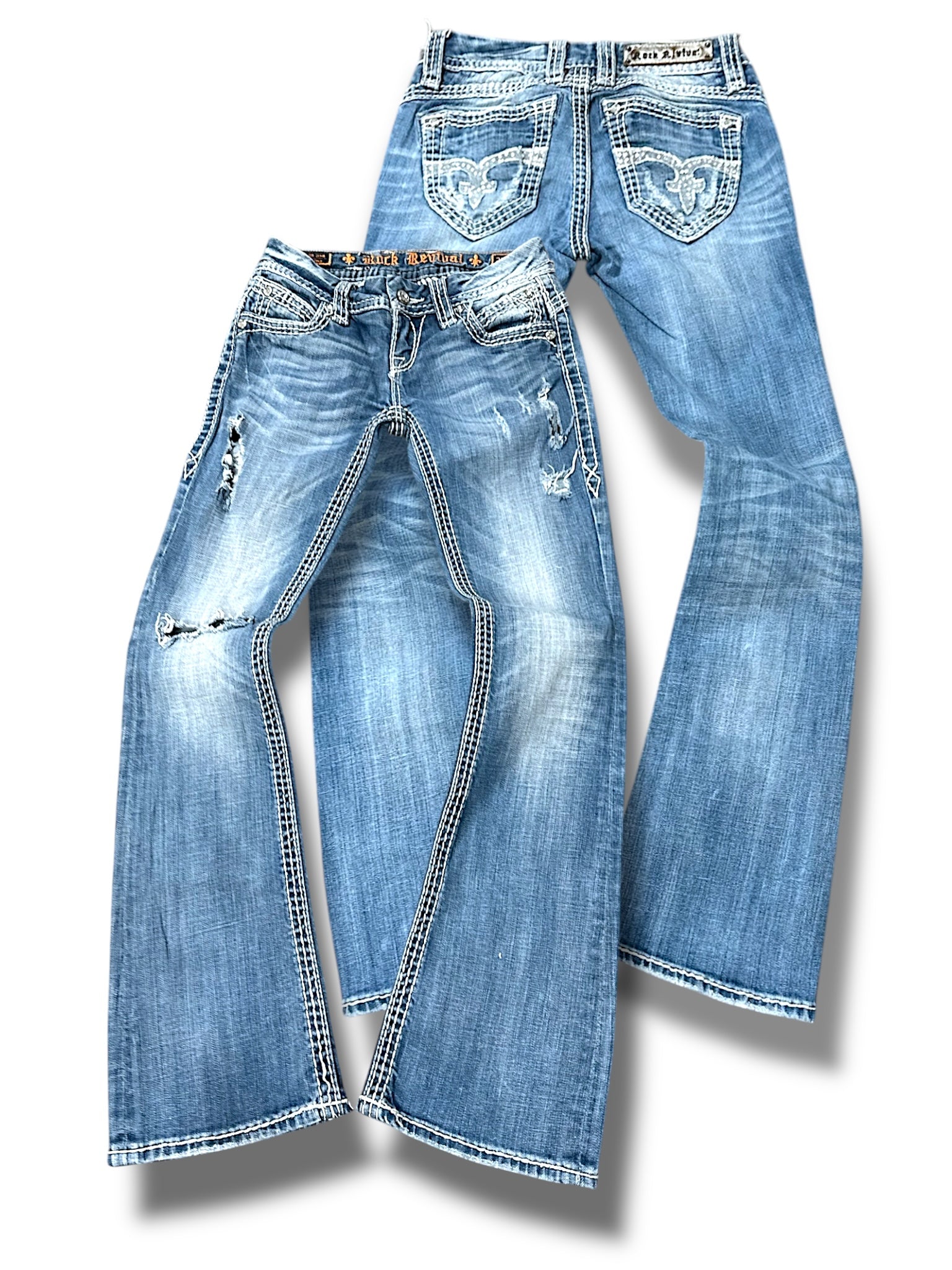 Vintage Rock Revival Y2K Low Waist Bootcut Damenjeans (S)