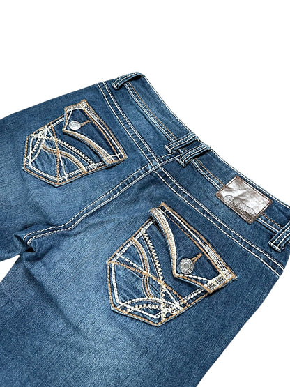 Vintage Embroidery Y2K Low Waist Bootcut / Flared Damenjeans (M)