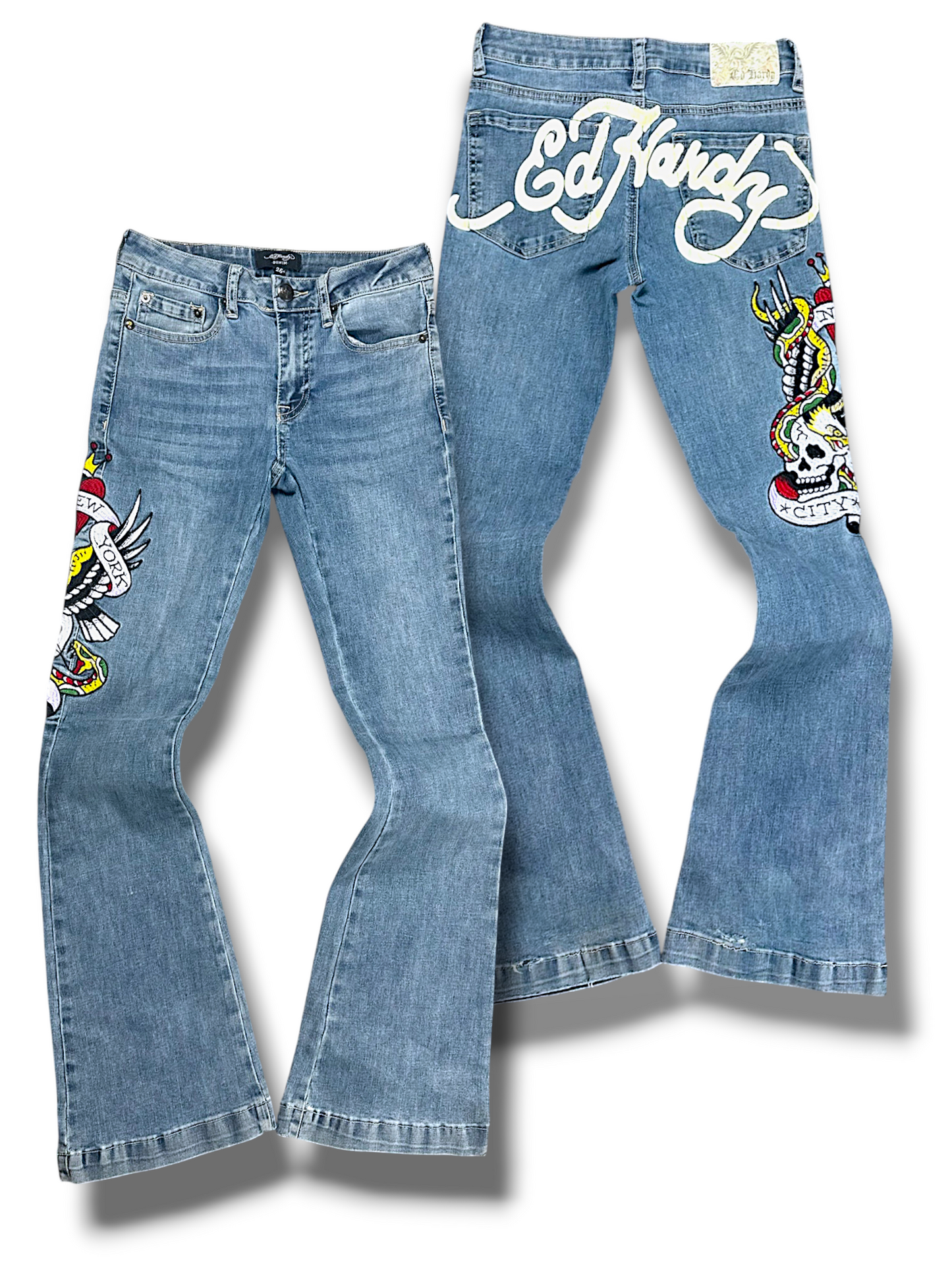 Vintage Ed Hardy Y2K Low Waist Flared Damenjeans (M)