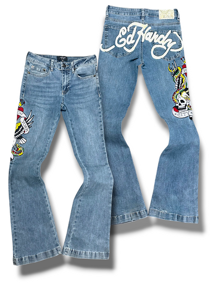 Vintage Ed Hardy Y2K Low Waist Flared Damenjeans (M)