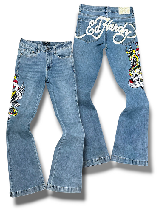Vintage Ed Hardy Y2K Low Waist Flared Damenjeans (M)