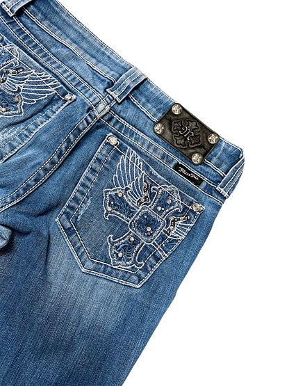 Vintage Miss Me Y2K Low Waist Bootcut Damenjeans (S)