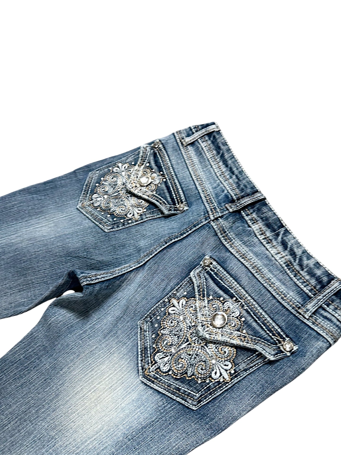 Vintage Embroidery Y2K Low Waist Bootcut / Flared Damenjeans (XS)