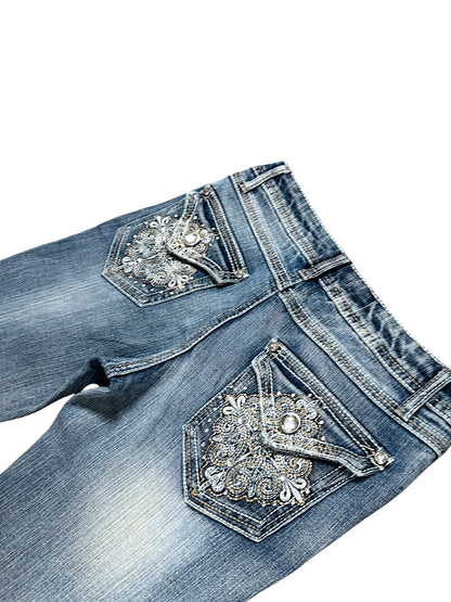 Vintage Embroidery Y2K Low Waist Bootcut / Flared Damenjeans (XS)