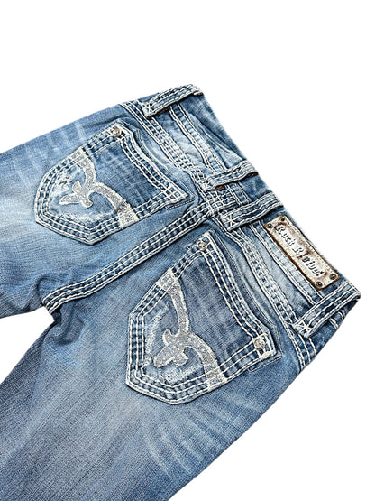 Vintage Rock Revival Y2K Low Waist Bootcut Damenjeans (S)